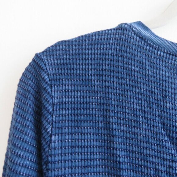 ABLE Distressed Blue Waffle Knit Crochet Cuff Swing Dress Boho Casual - Size S - Picture 13 of 15